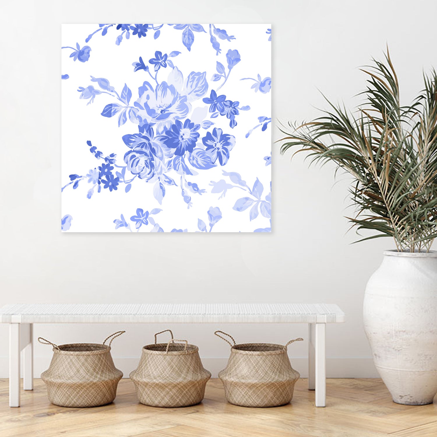 Blue Flowers - Floral Pattern Art by salome mikaberidze on GIANT ART - blue digital drawing
