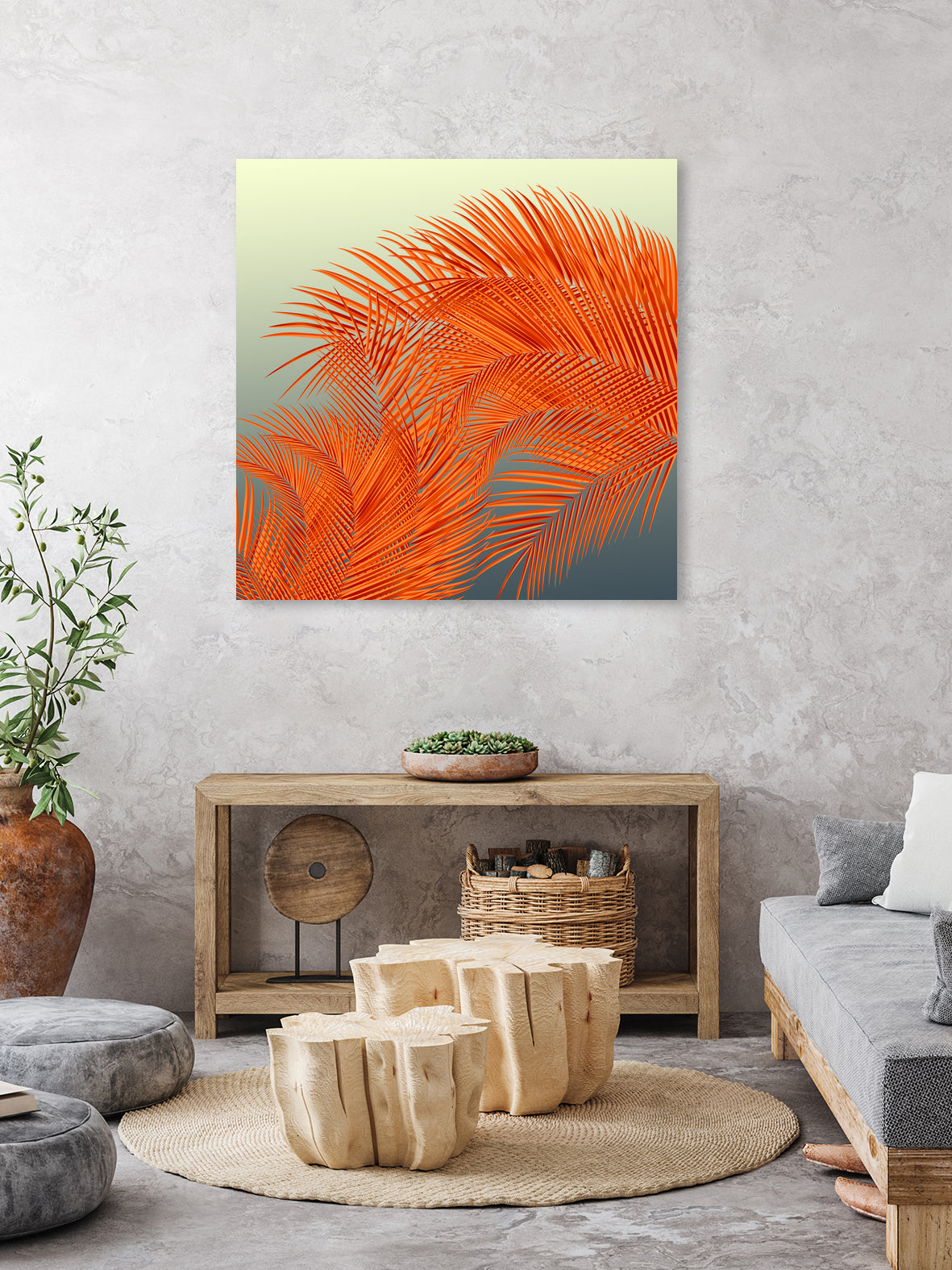 Summer Palm Leaves, Orange by Jiri Svetlik on GIANT ART - orange digital painting
