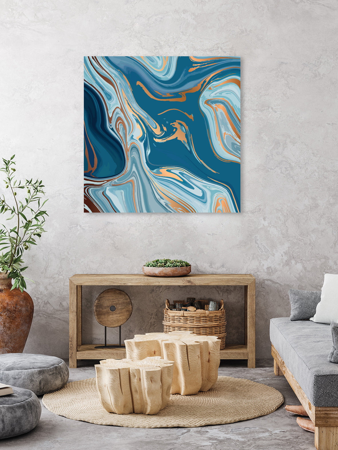 Liquid Blue Marble and Gold 014 by Jelena Obradovic on GIANT ART - blue vector illustration