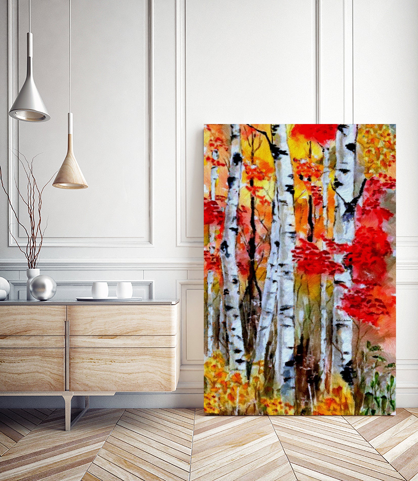 Birch Trees in Fall by Rafael Salazar on GIANT ART - red digital painting