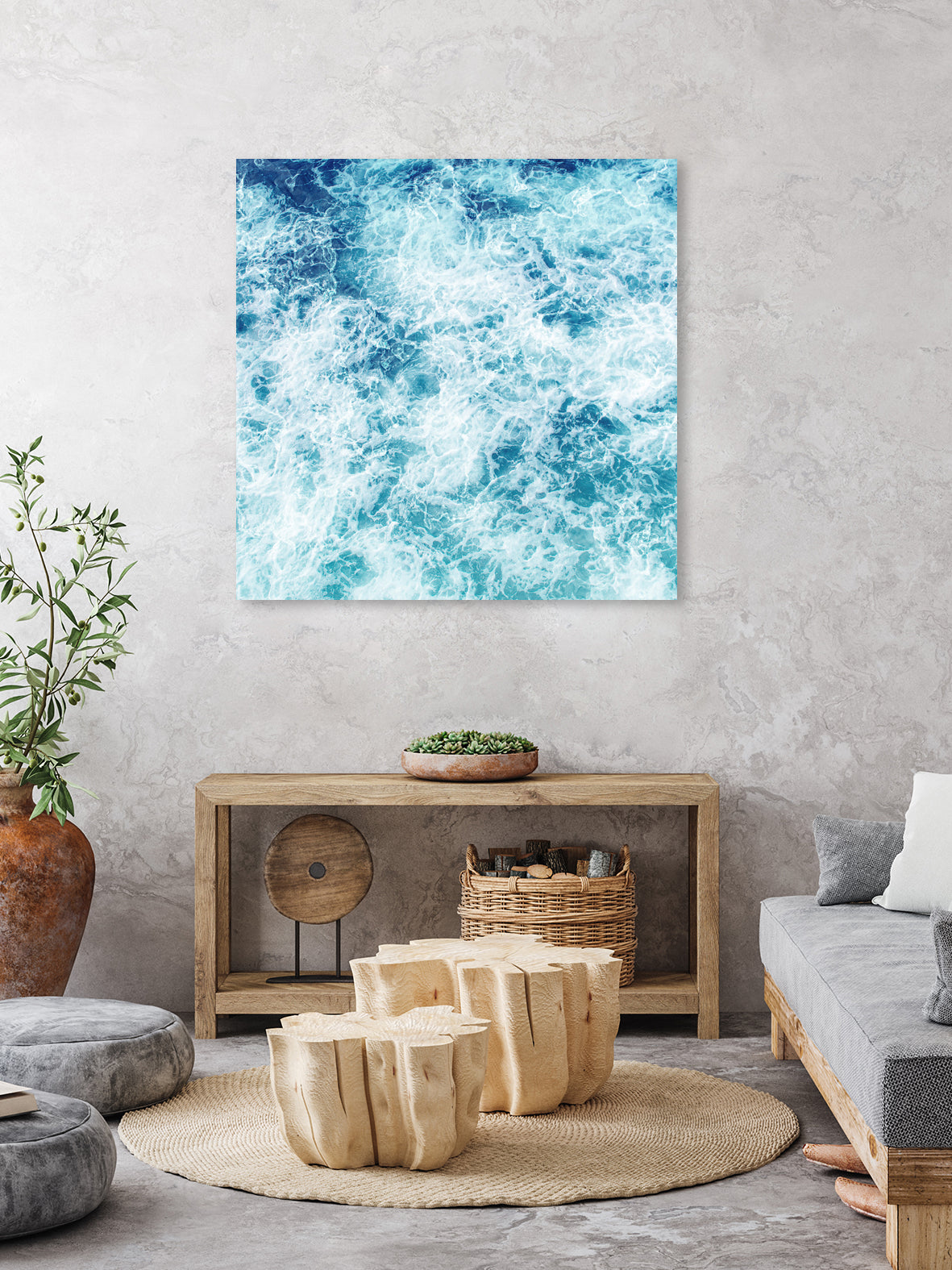Sea ocean waves blue white by Julia Zayceva on GIANT ART - blue mixed media