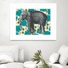 Elephant Floral Aqua by Thomas Fernez on GIANT ART - blue digital drawing