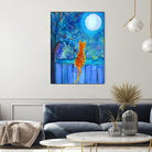 Cat on A Fence in the moonlight by Paintings by gretzky on GIANT ART - blue mixed media