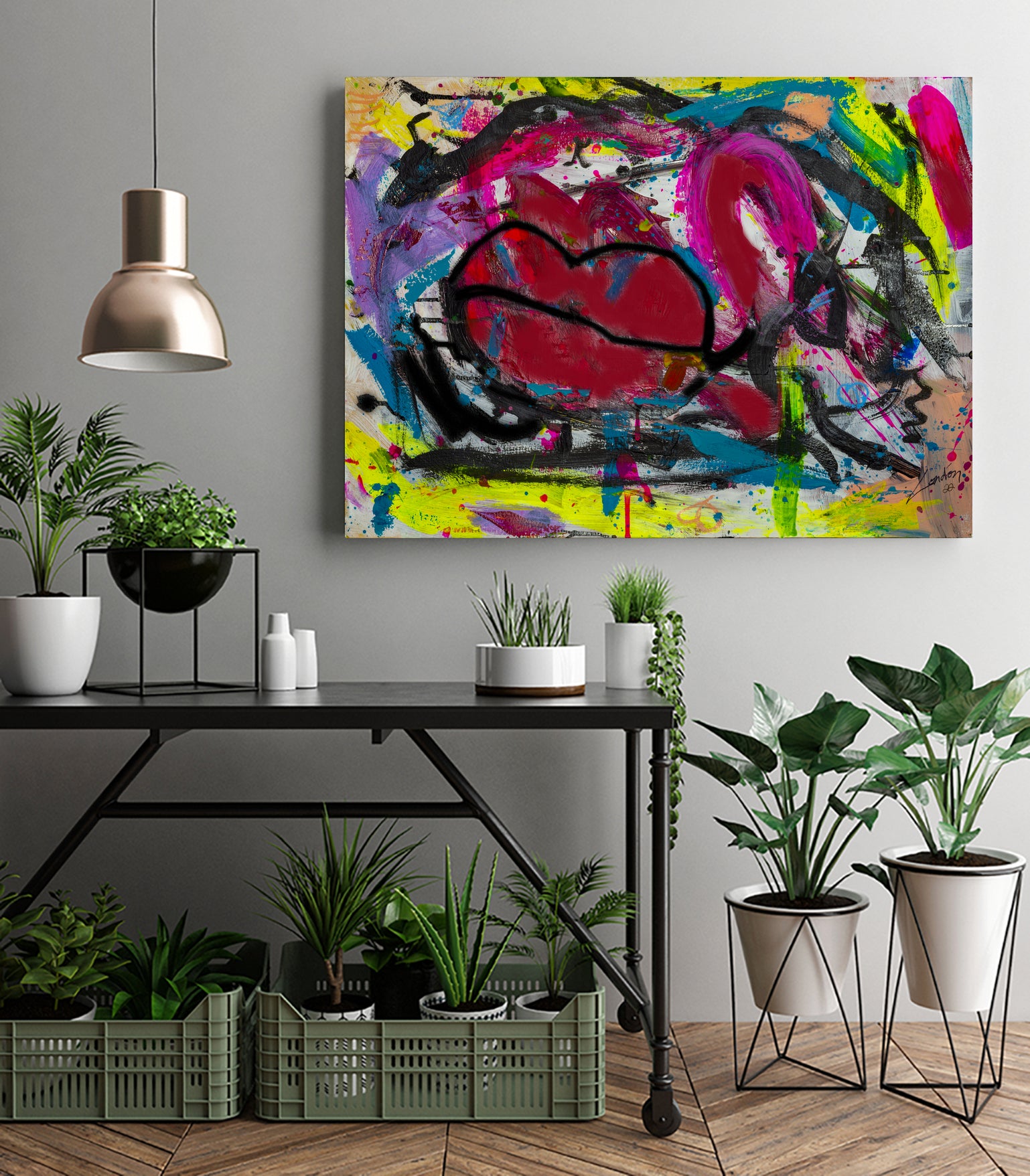 Love is in the Kiss by Janet London on GIANT ART - red abstract