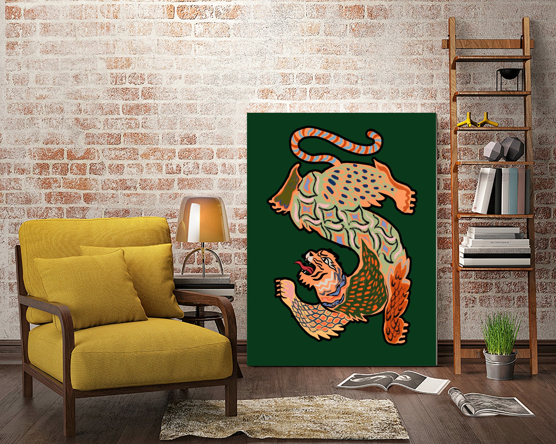 Asiantiger Green by Arty Guava on GIANT ART - illustration green background