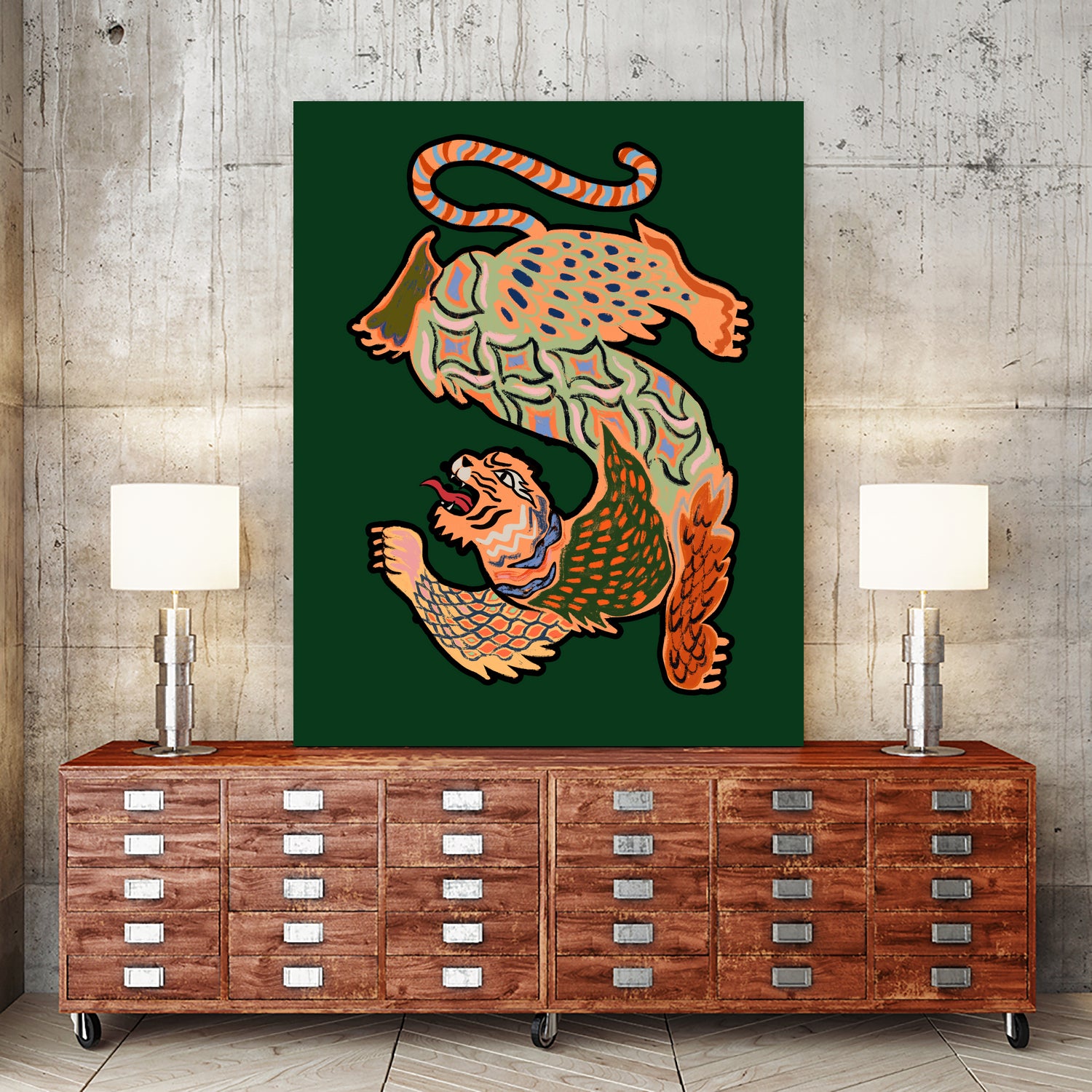Asiantiger Green by Arty Guava on GIANT ART - illustration green background