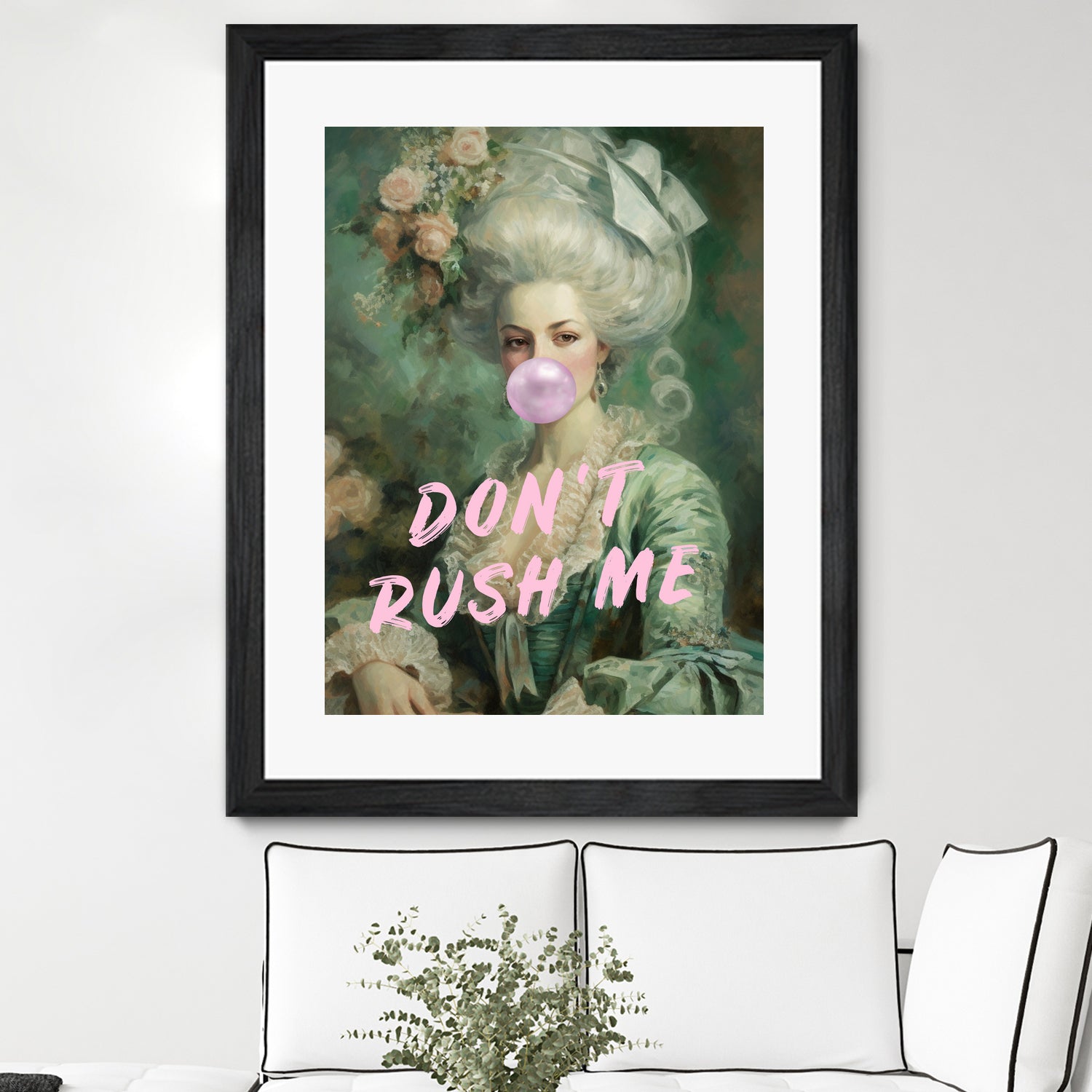 Marie Antoinette Dont Rush Me by Talitha McQueen on GIANT ART - pink contemporary  human face,flower,text,clothing,painting,doll,poster,person,fashion,flowers,flora,floral,botanical,flowers and plants,botanicals,word,words,painted,paint,painterly,people,portrait,figurative