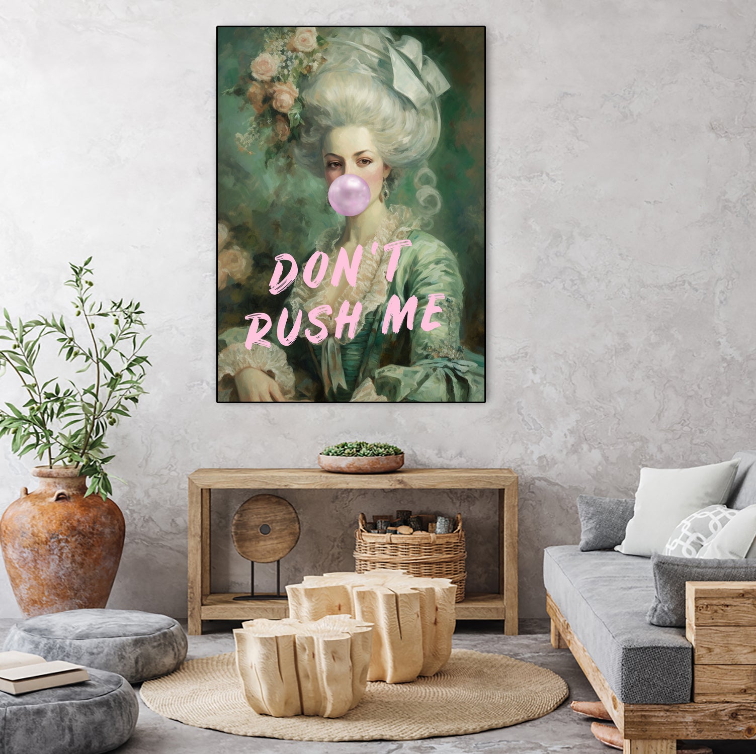 Marie Antoinette Dont Rush Me by Talitha McQueen on GIANT ART - pink contemporary  human face,flower,text,clothing,painting,doll,poster,person,fashion,flowers,flora,floral,botanical,flowers and plants,botanicals,word,words,painted,paint,painterly,people,portrait,figurative