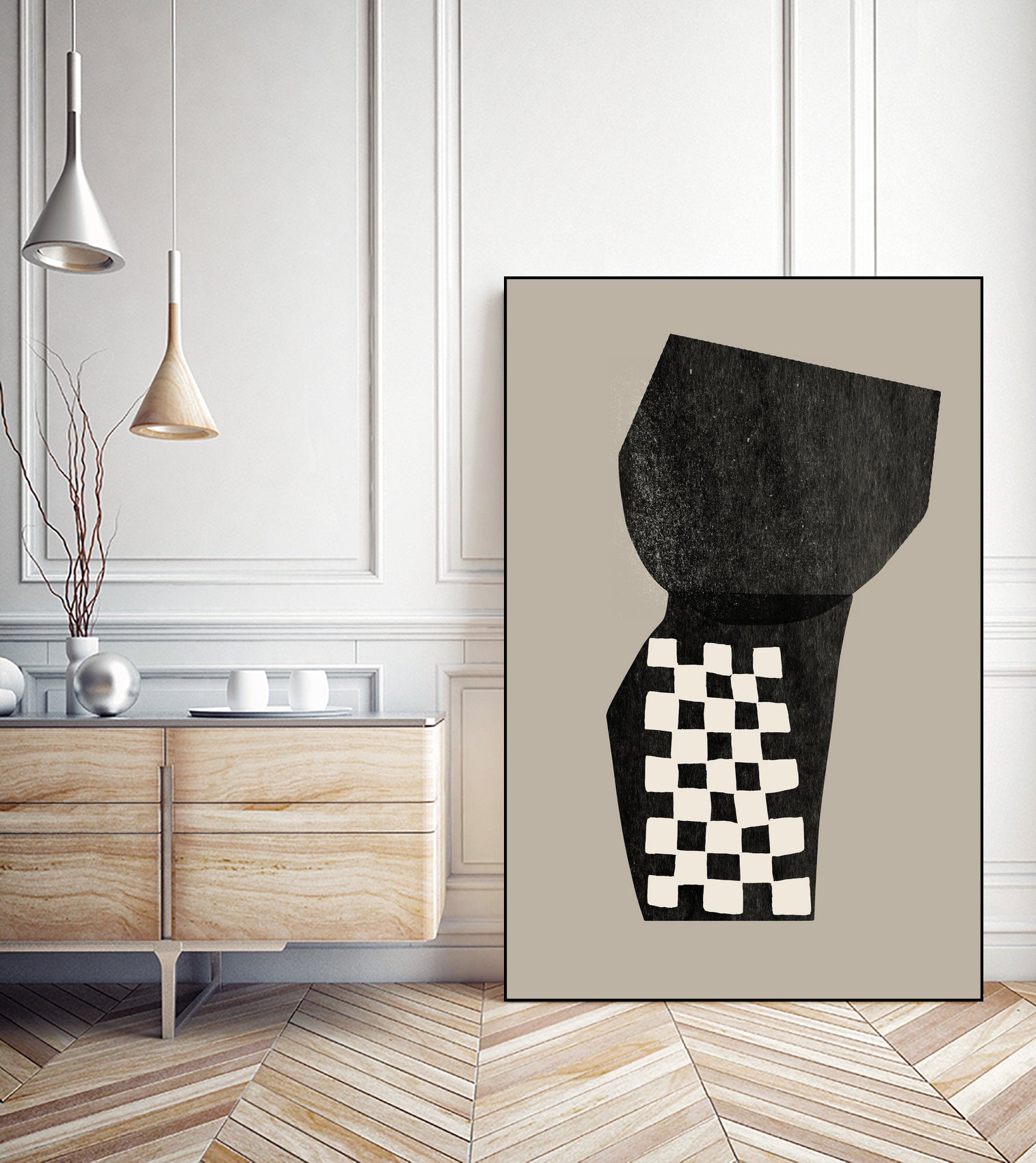 Checkered Abstraction by MIUUS STUDIO on GIANT ART - black shapes 