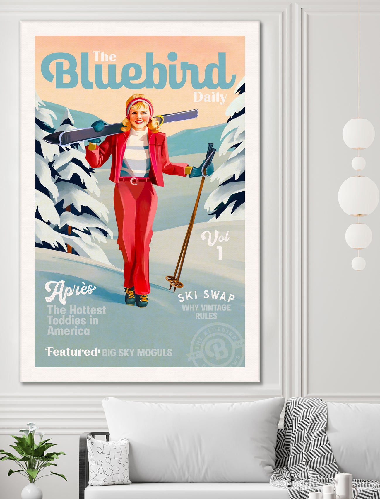 The Bluebird Daily Pinup Ski Art by The Whiskey Ginger on GIANT ART - figurative text