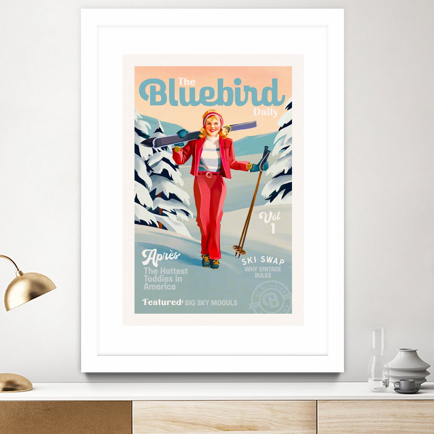 The Bluebird Daily Pinup Ski Art by The Whiskey Ginger on GIANT ART - figurative text