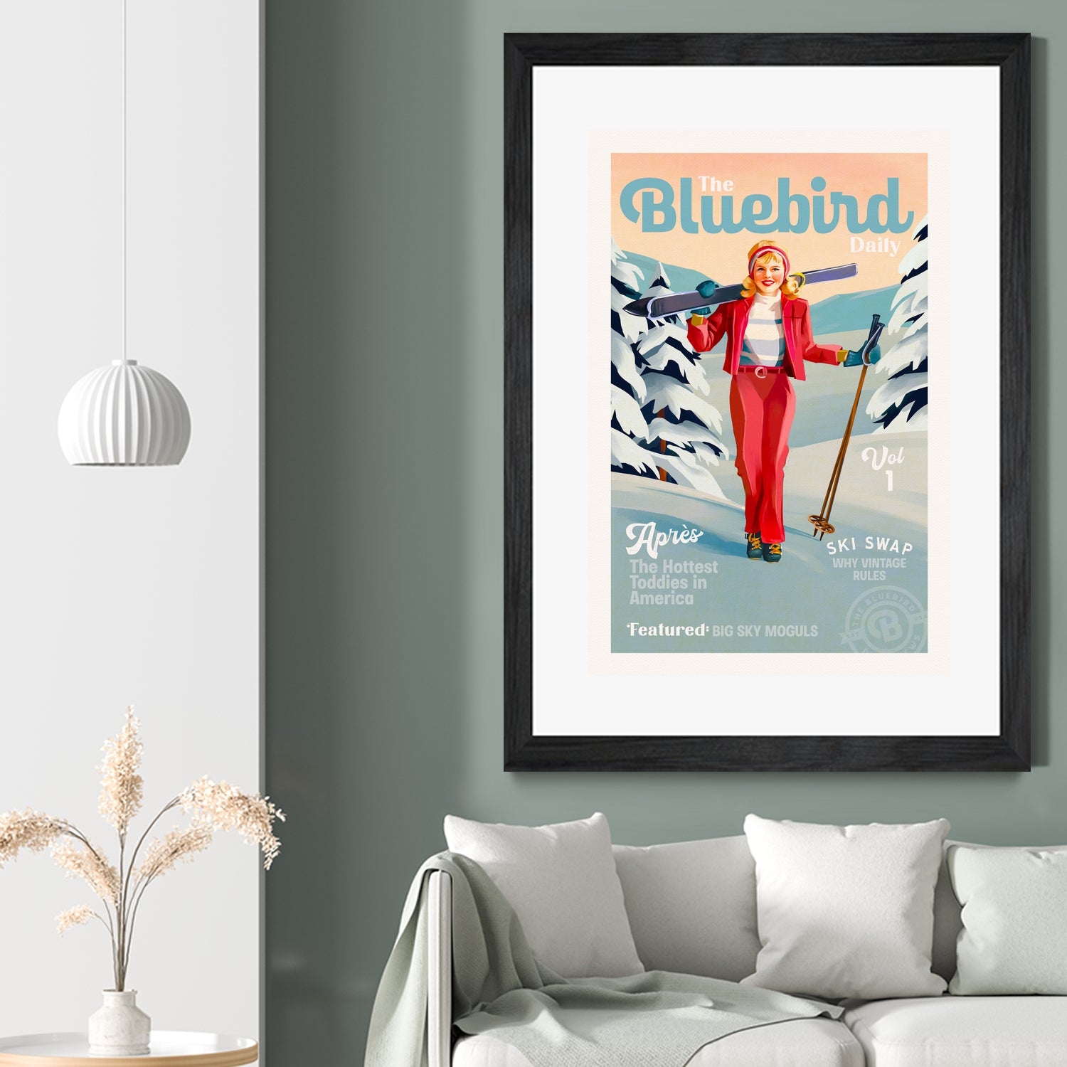 The Bluebird Daily Pinup Ski Art by The Whiskey Ginger on GIANT ART - figurative text