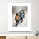 Kinder tragen Tanne im SchneegestApber by Ohkimiko on GIANT ART - kids kinder im schnee