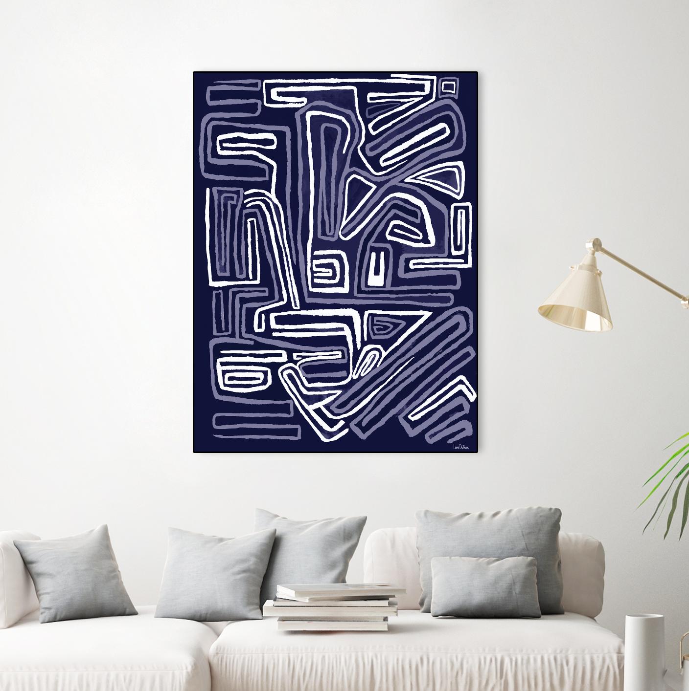 Centric - Navy - 5 by Lori Dubois on GIANT ART - blue linear ton sur ton