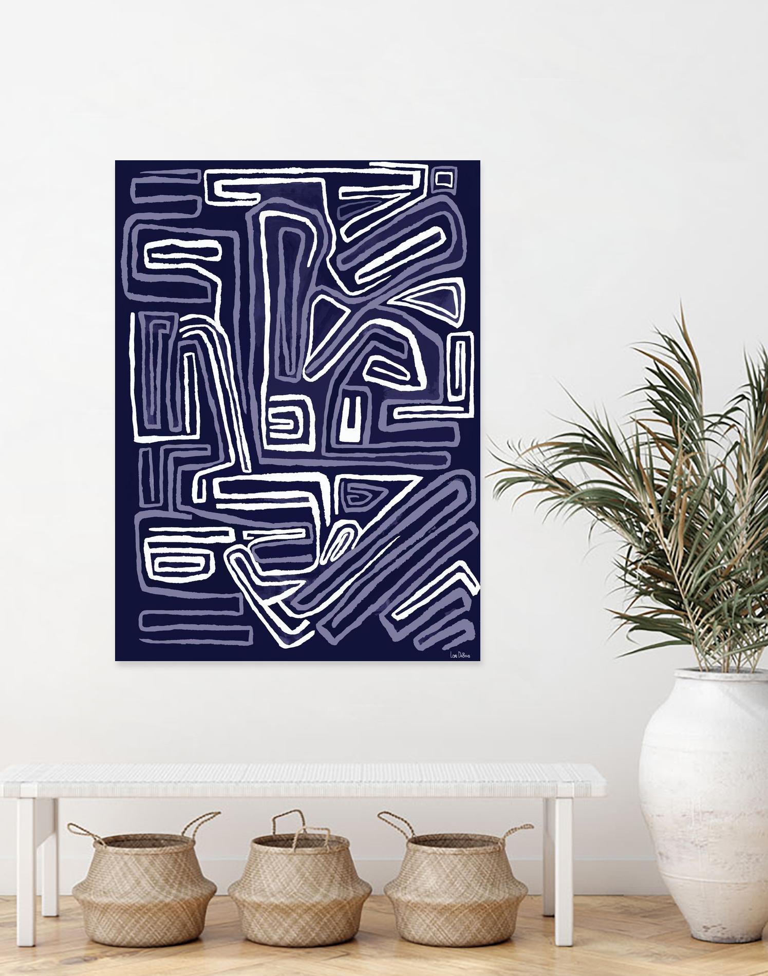 Centric - Navy - 5 by Lori Dubois on GIANT ART - blue linear artistes du québec