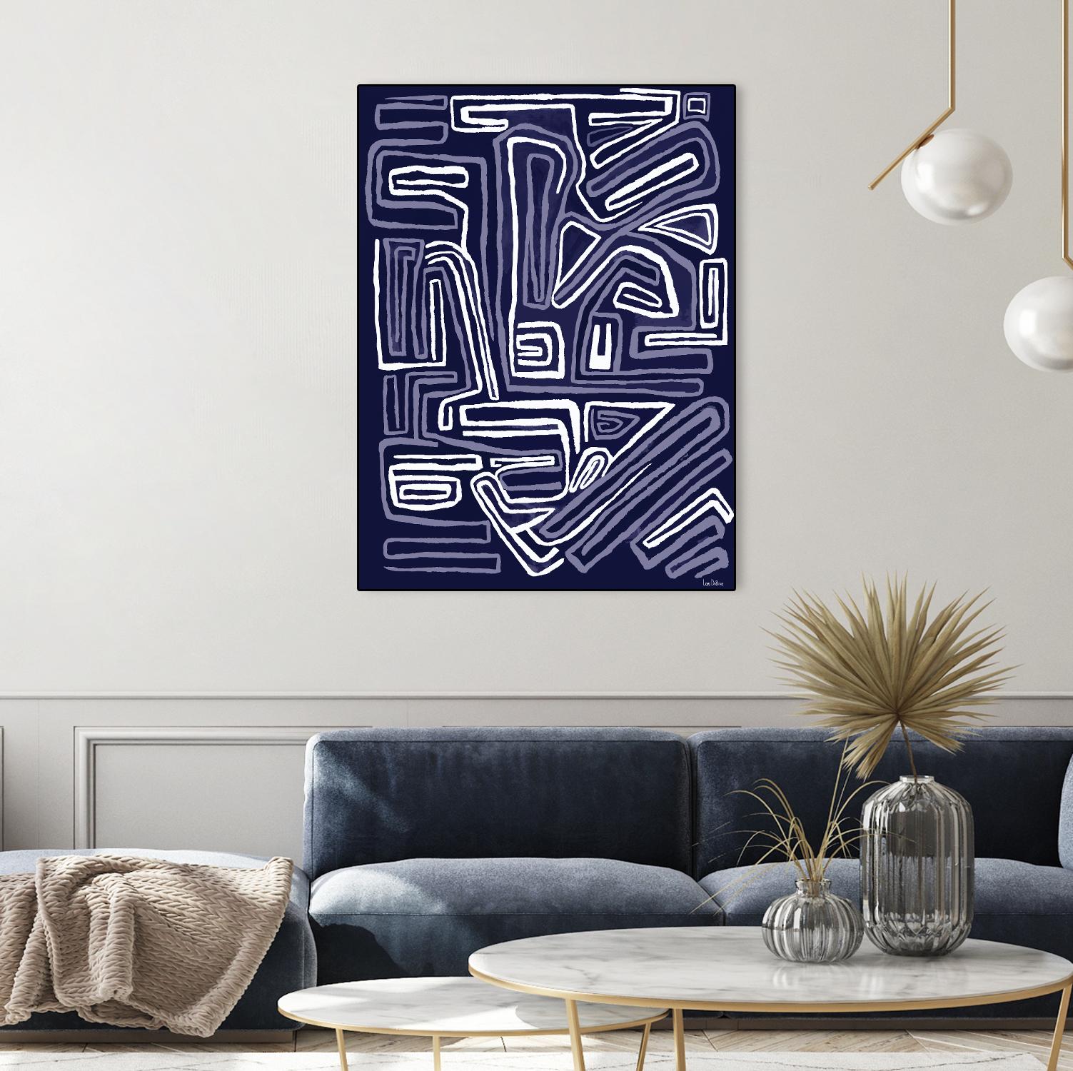 Centric - Navy - 5 by Lori Dubois on GIANT ART - blue linear ton sur ton