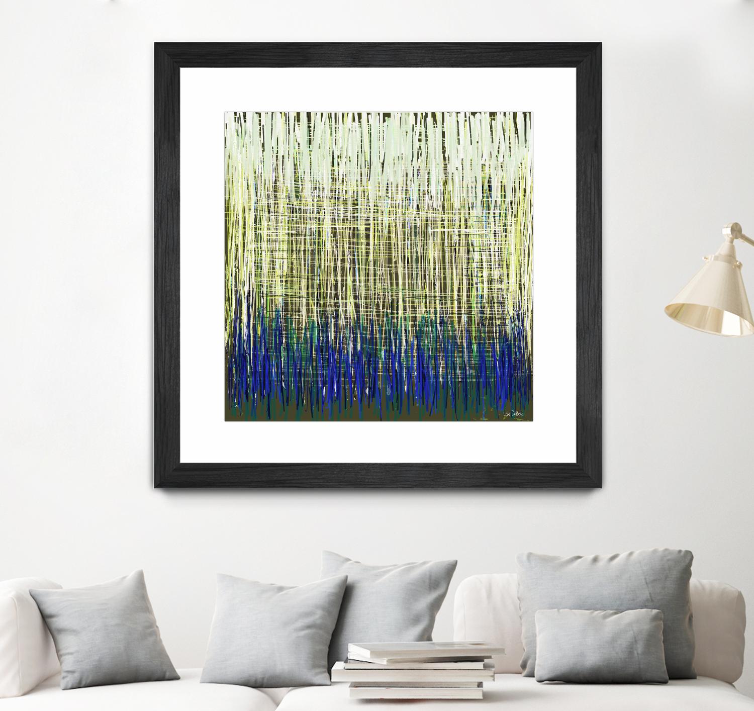 Weave -Blue Gold -C - 2 by Lori Dubois on GIANT ART - blue linear lignes