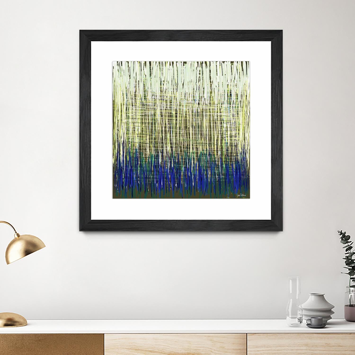 Weave -Blue Gold -C - 2 by Lori Dubois on GIANT ART - blue linear lignes