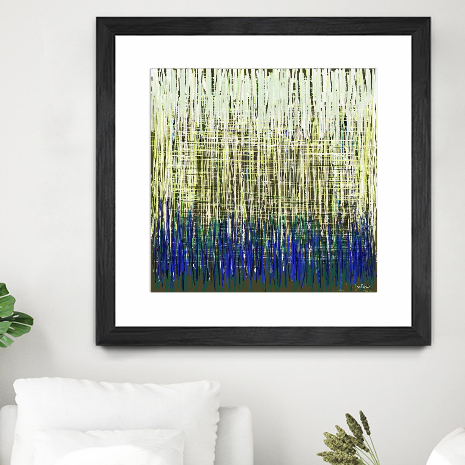 Weave -Blue Gold -C - 2 by Lori Dubois on GIANT ART - blue linear lignes