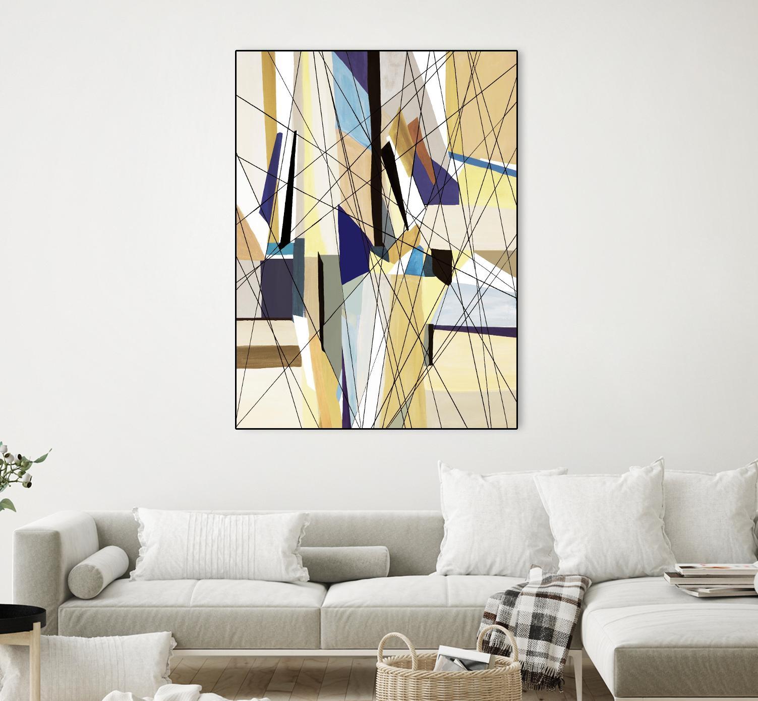 SeaCruise by Lori Dubois on GIANT ART - beige geometric shapes angled black lines