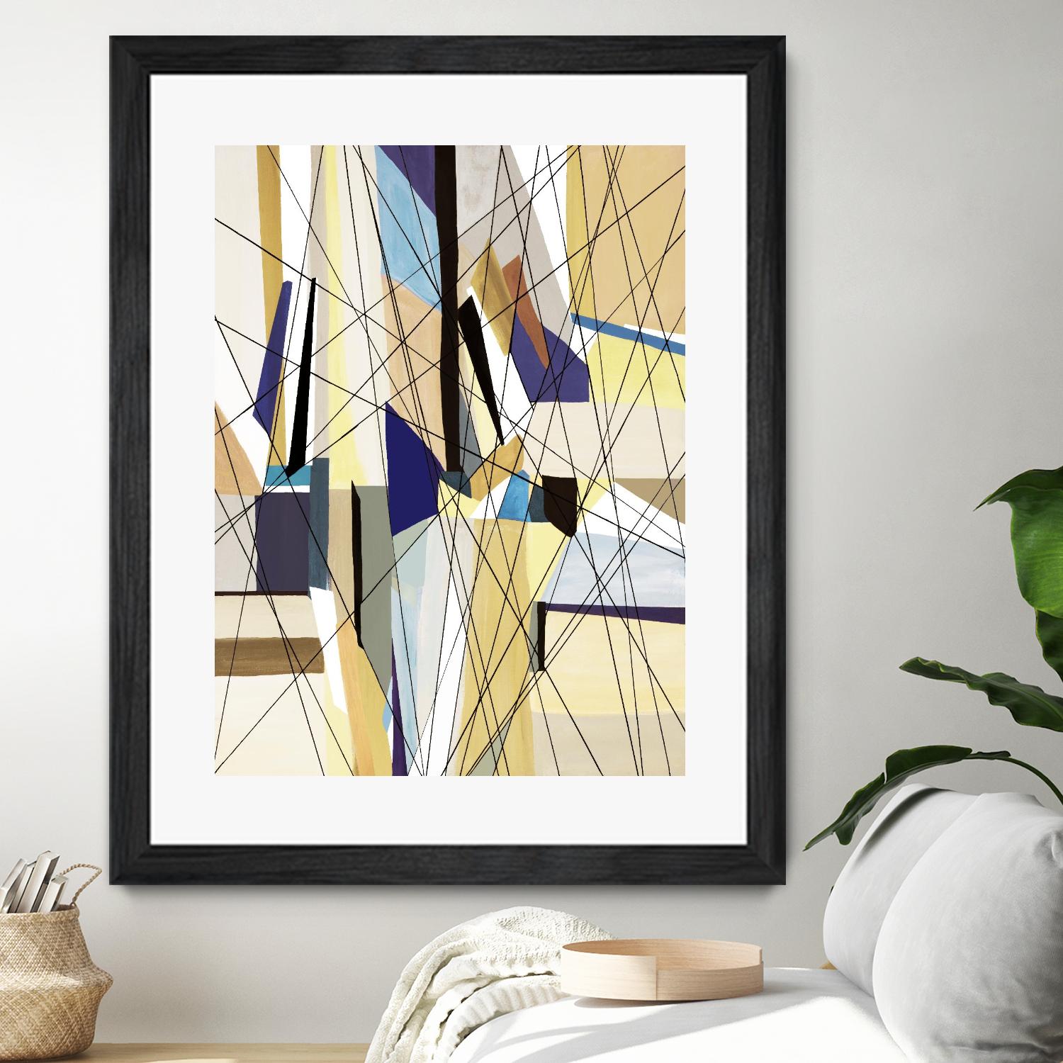 SeaCruise by Lori Dubois on GIANT ART - beige geometric shapes angled black lines