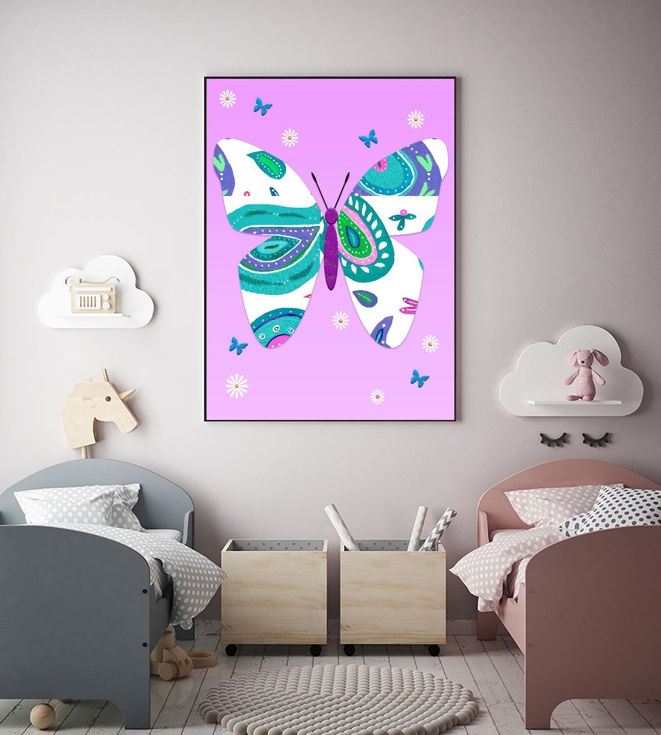 ModernButterfly-V - Lav by Lori Dubois on GIANT ART - pink art for kids doux