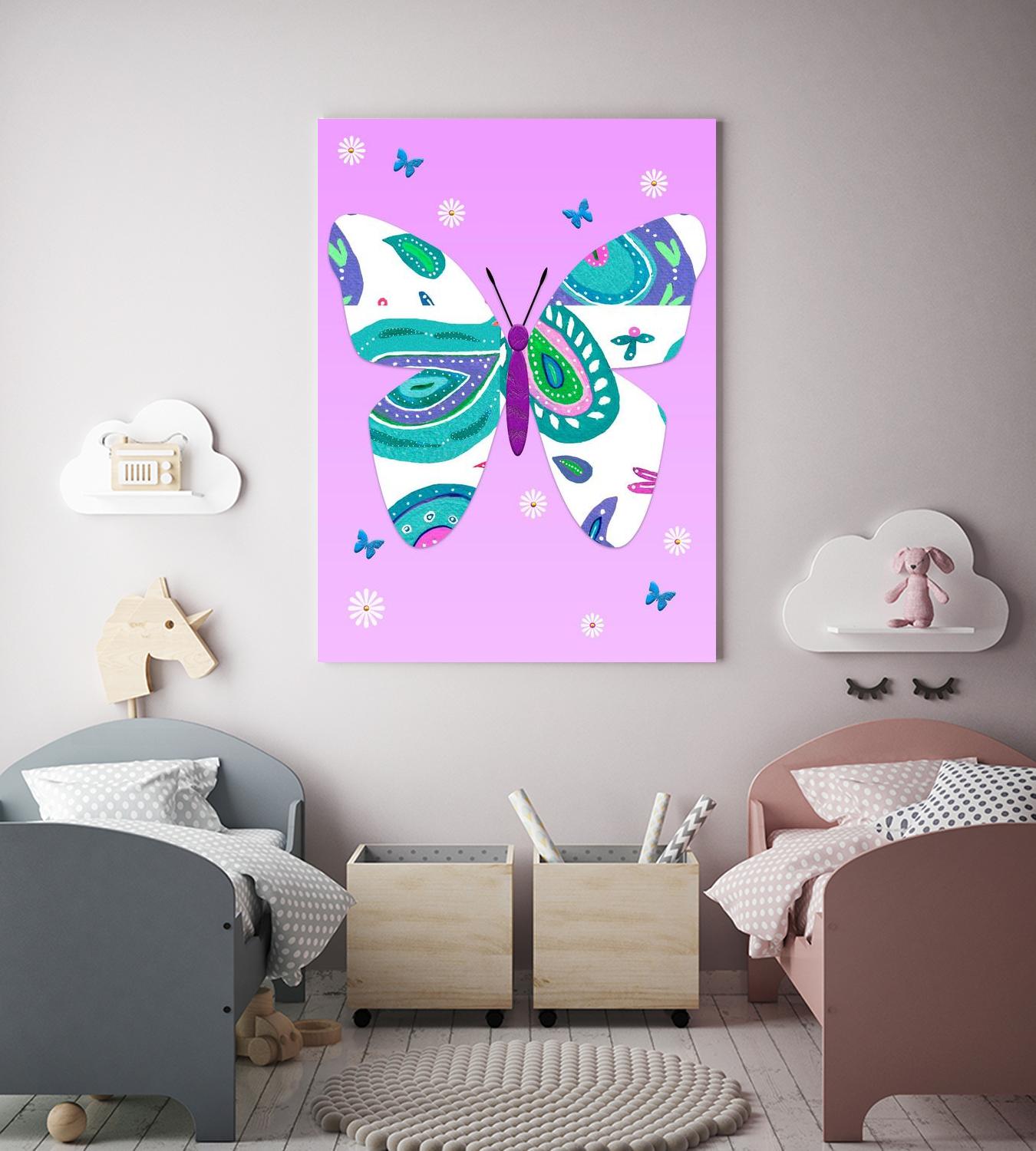 ModernButterfly-V - Lav by Lori Dubois on GIANT ART - pink art for kids doux