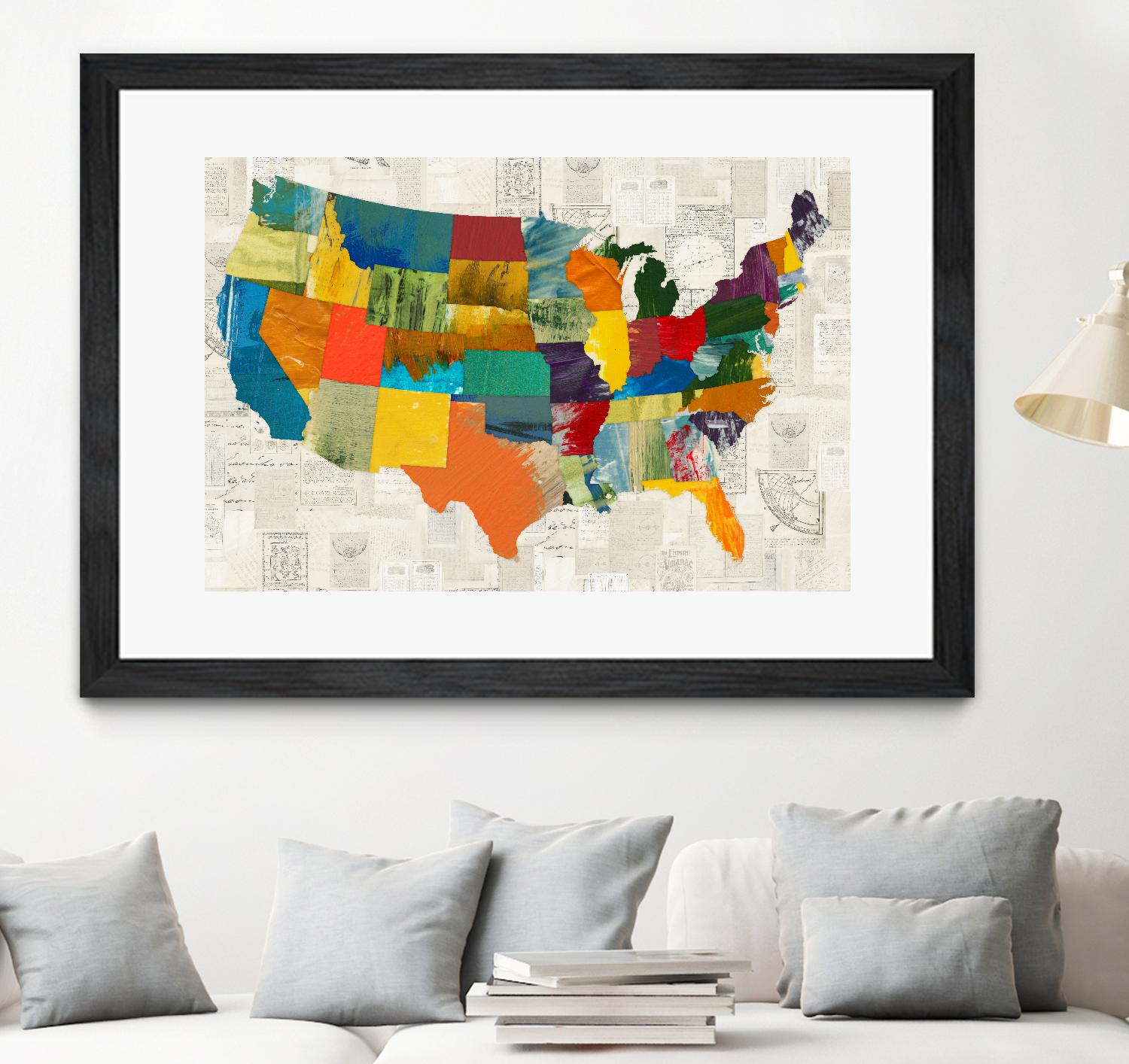 Collaged US Map by THE Studio on GIANT ART - beige illustration us map