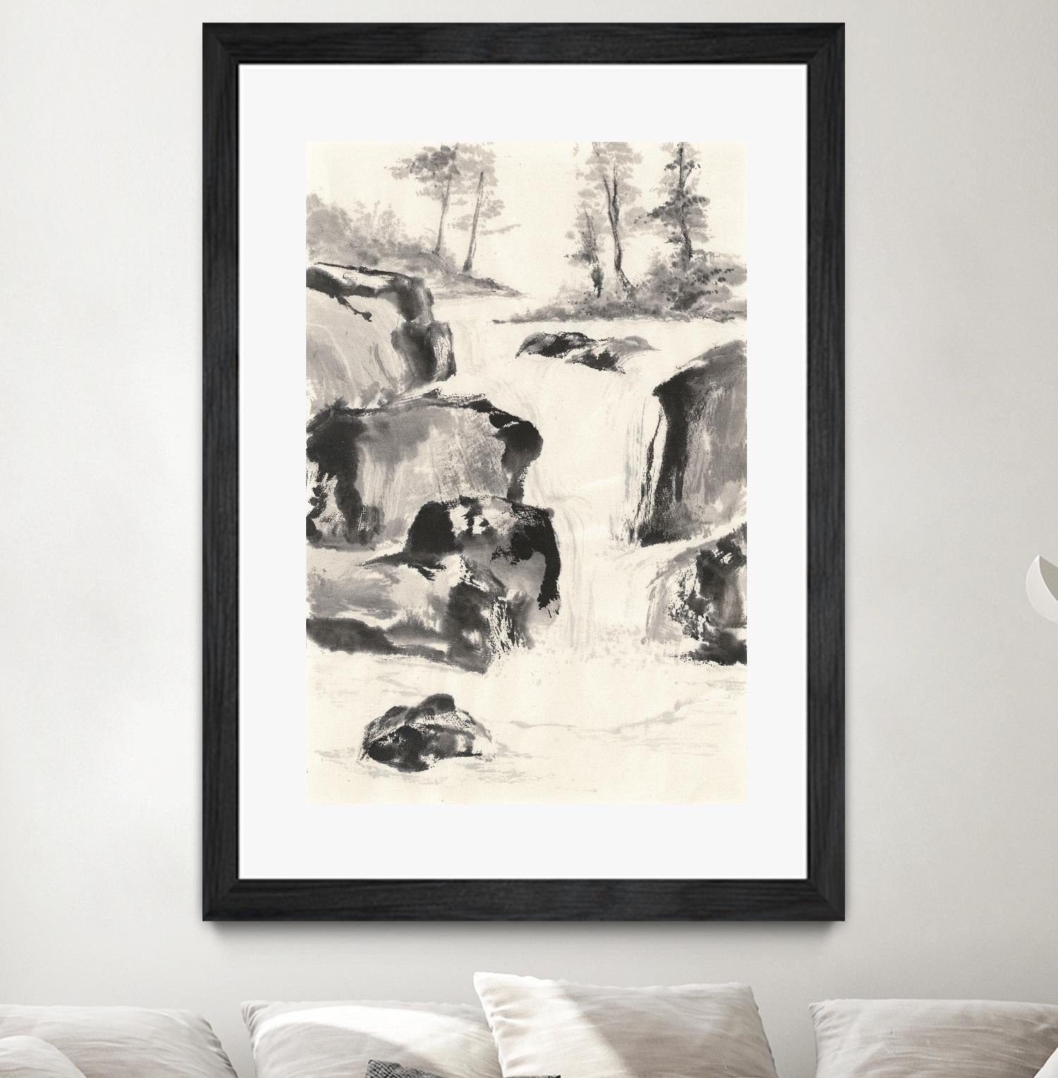 Sumi Waterfall II by Chris Paschke on GIANT ART - grey landscape