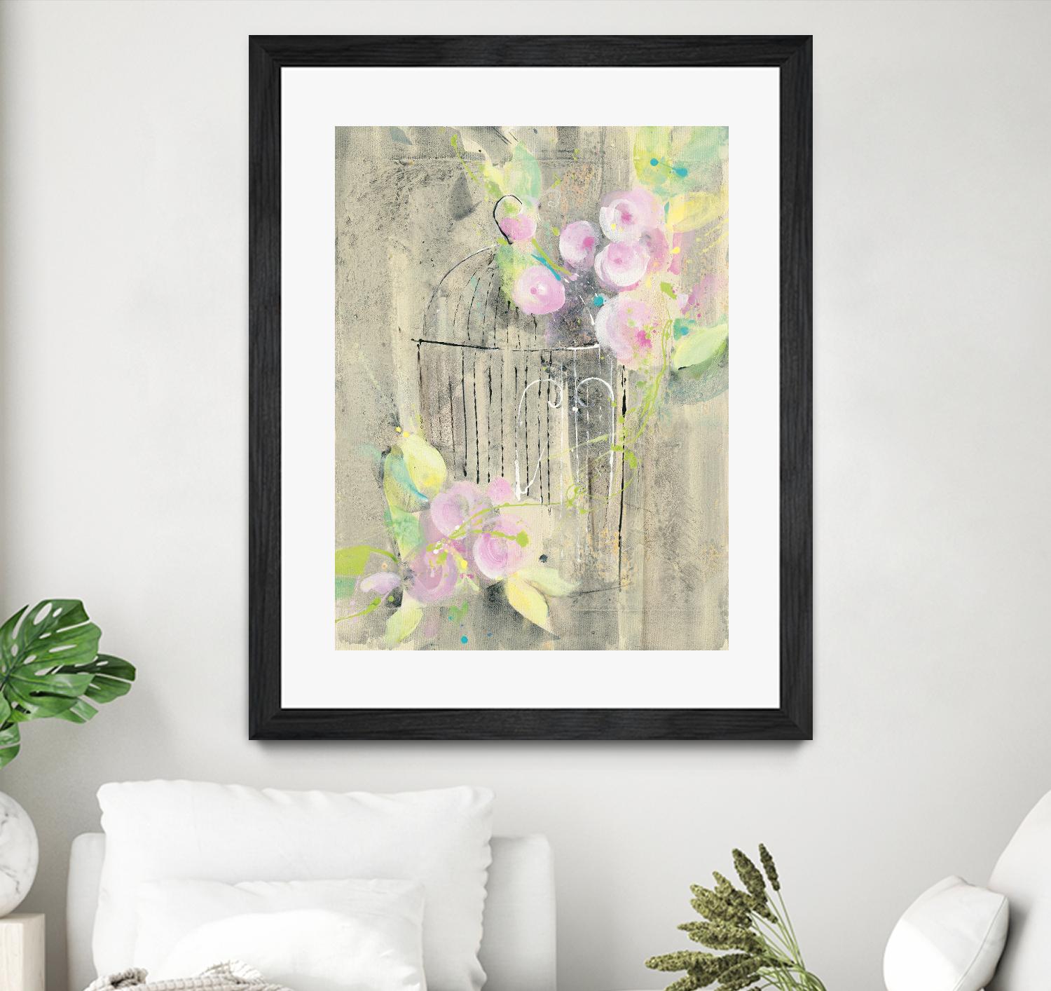 Birdcage Floral I by Albena Hristova on GIANT ART - pink floral