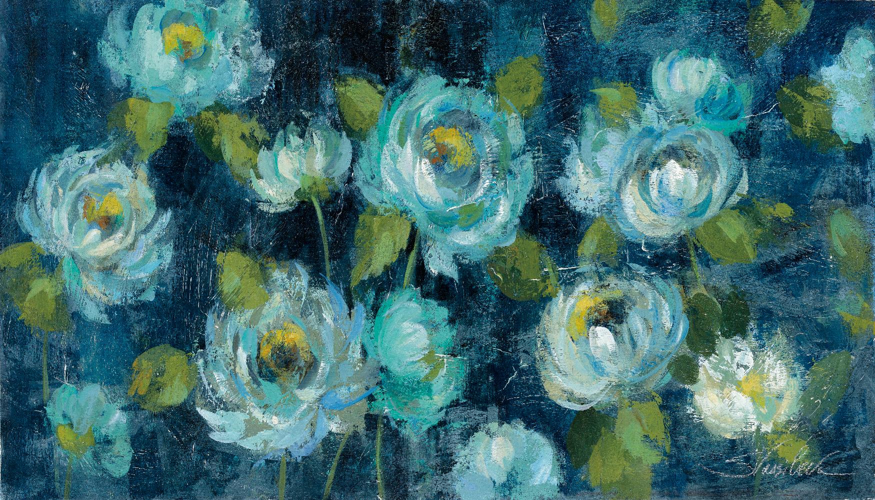 Indigo Mums by Silvia Vassileva on GIANT ART - turquoise floral