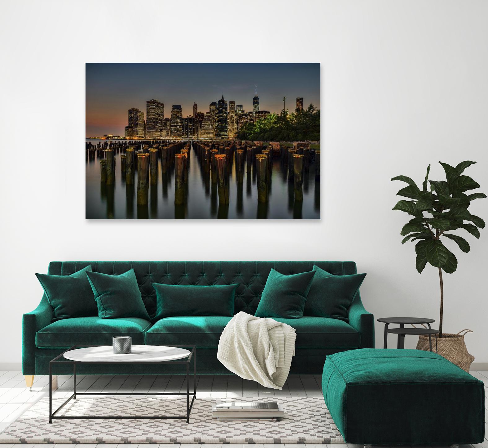 Lower Manhattan at Twilight by Franklin J. Kearney on GIANT ART - yellow city scene