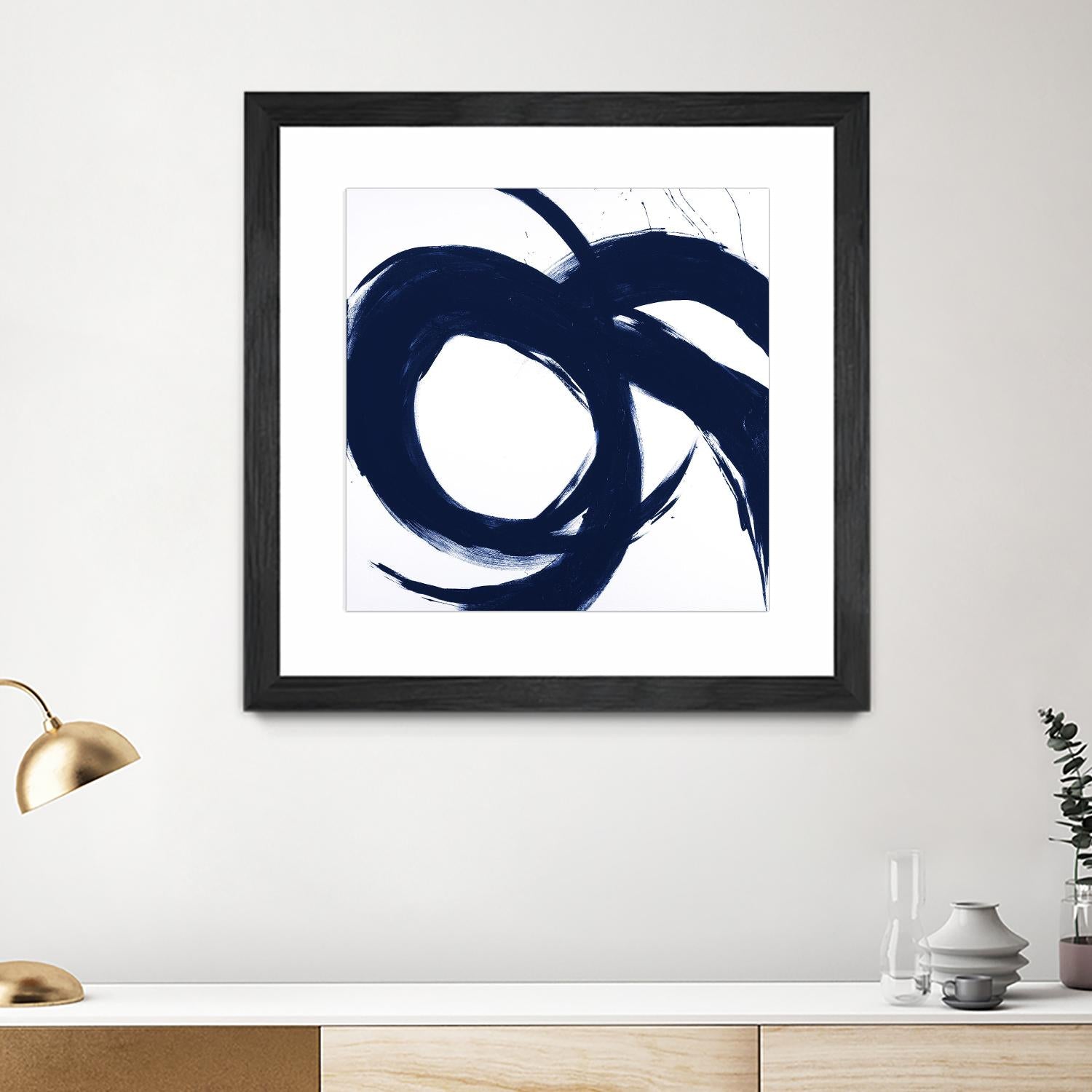 Navy Circular Strokes II by Megan Morris on GIANT ART - white black & white 