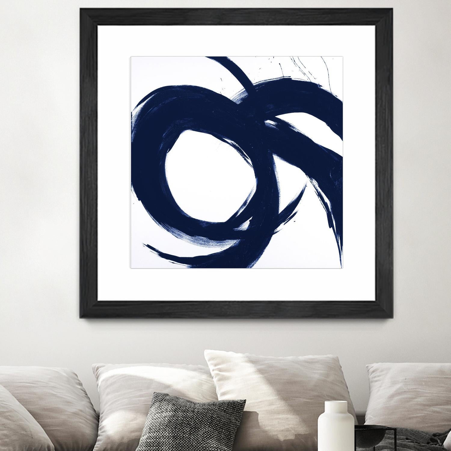 Navy Circular Strokes II by Megan Morris on GIANT ART - white black & white 