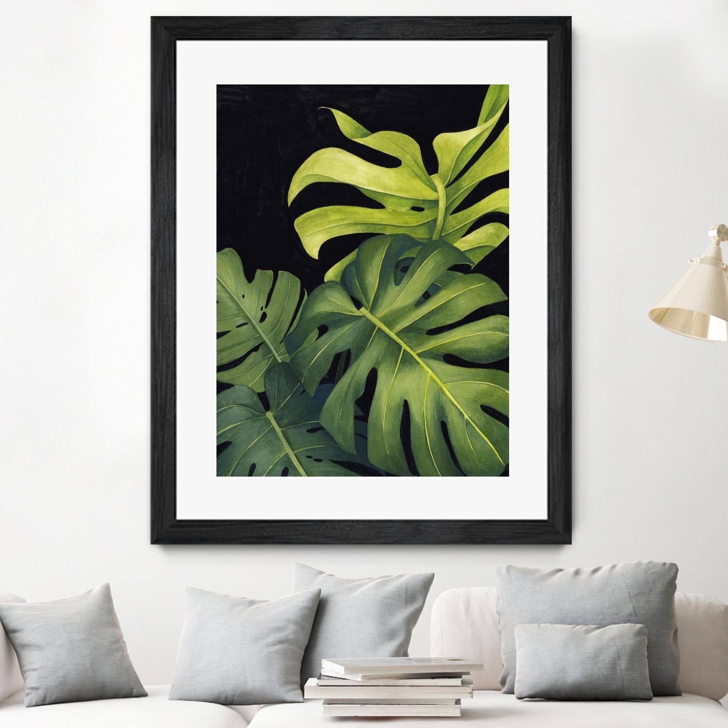 Night Monsteras I by Grace Popp on GIANT ART - green  coastal & tropical abstract 