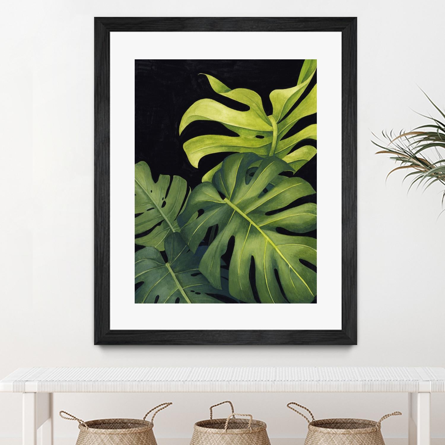 Night Monsteras I by Grace Popp on GIANT ART - green  coastal & tropical abstract 