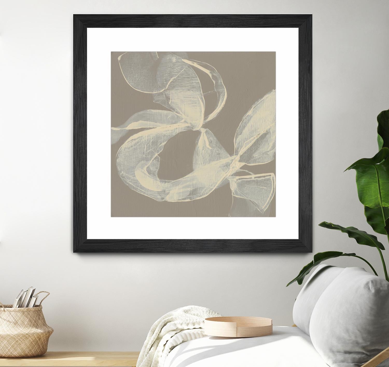 White Ribbon on Beige II by Jennifer Goldberger on GIANT ART - beige abstract