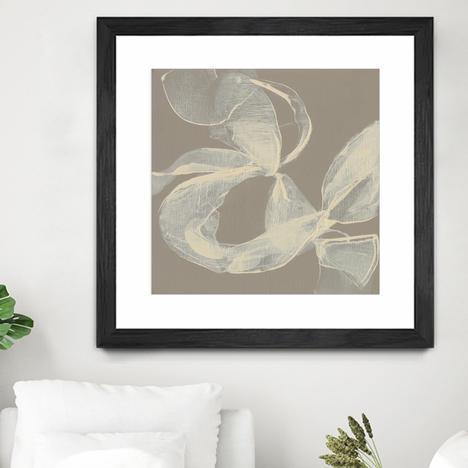 White Ribbon on Beige II by Jennifer Goldberger on GIANT ART - beige abstract