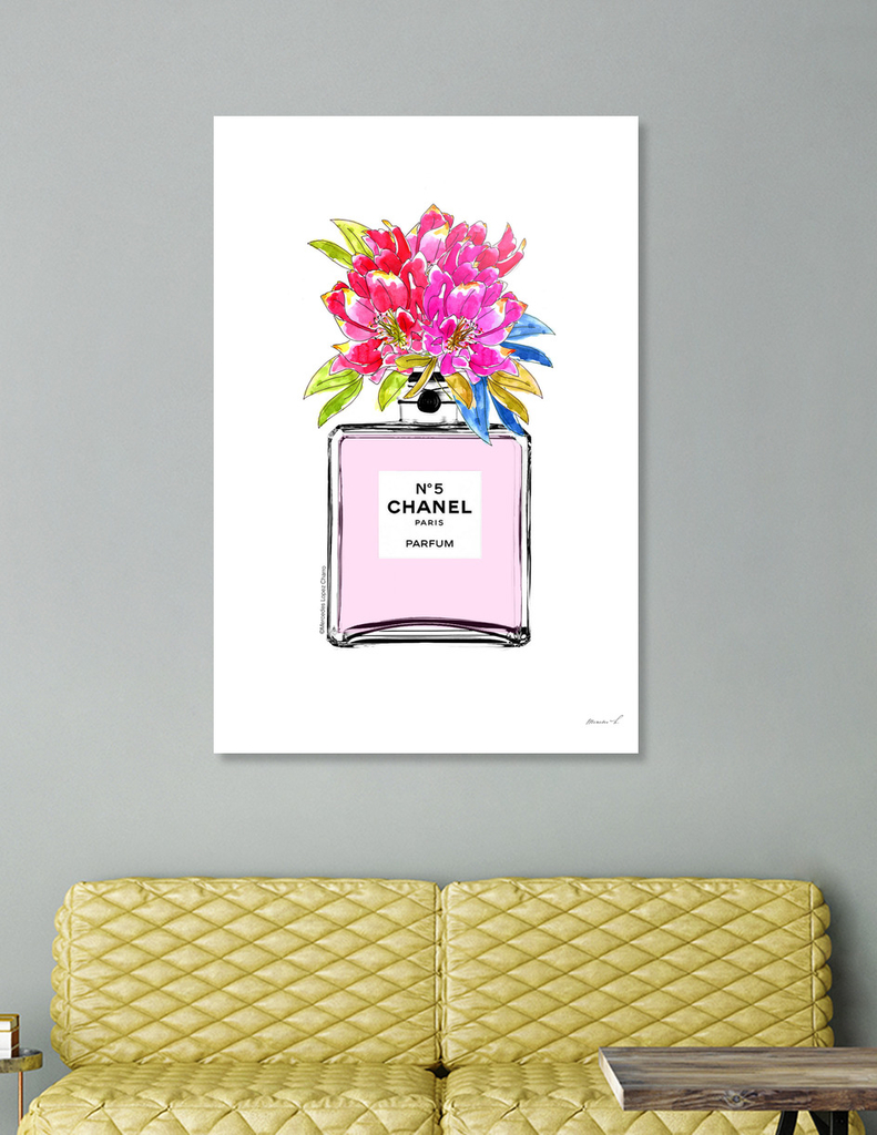 Chanel Perfume Floral Pastel» Aluminum Print by Mercedes Lopez Charro