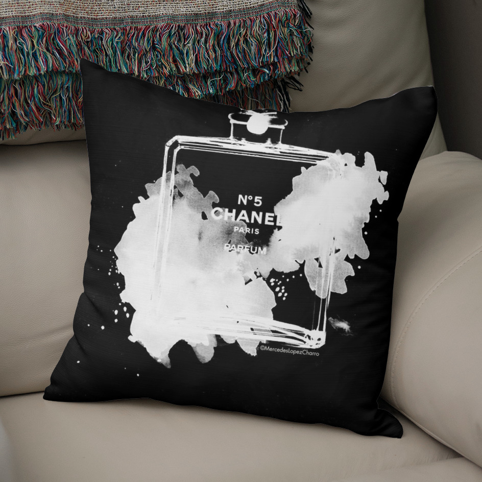 Chanel Perfume Bottle Invert» Throw Pillow by Mercedes Lopez