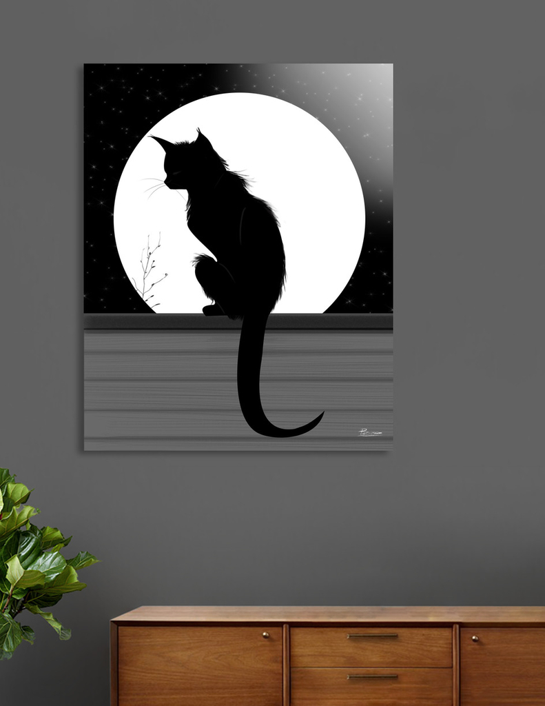 «Black cat and Moon» Acrylic Glass Print by PaintisPassion | Curioos