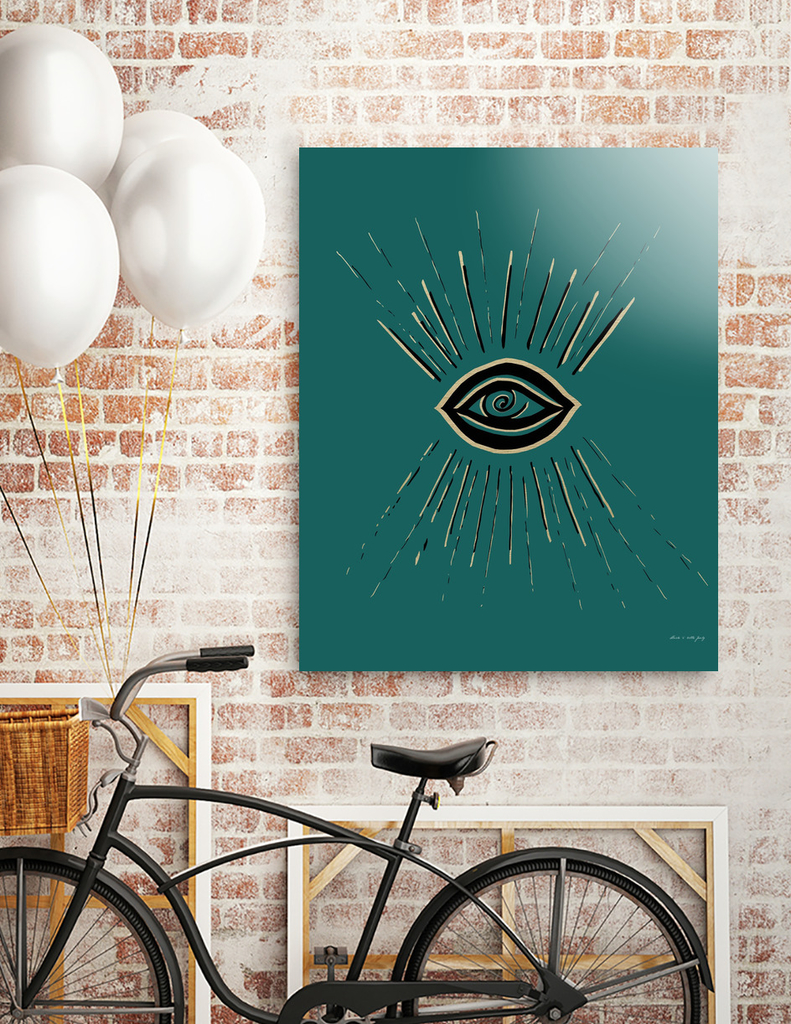 «Evil Eye Gold Black on Teal #1 #drawing #decor #art» Aluminum Print by ...